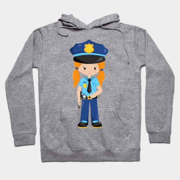 Police Girl, Police Officer, Cop, Orange Hair Hoodie by Jelena Dunčević